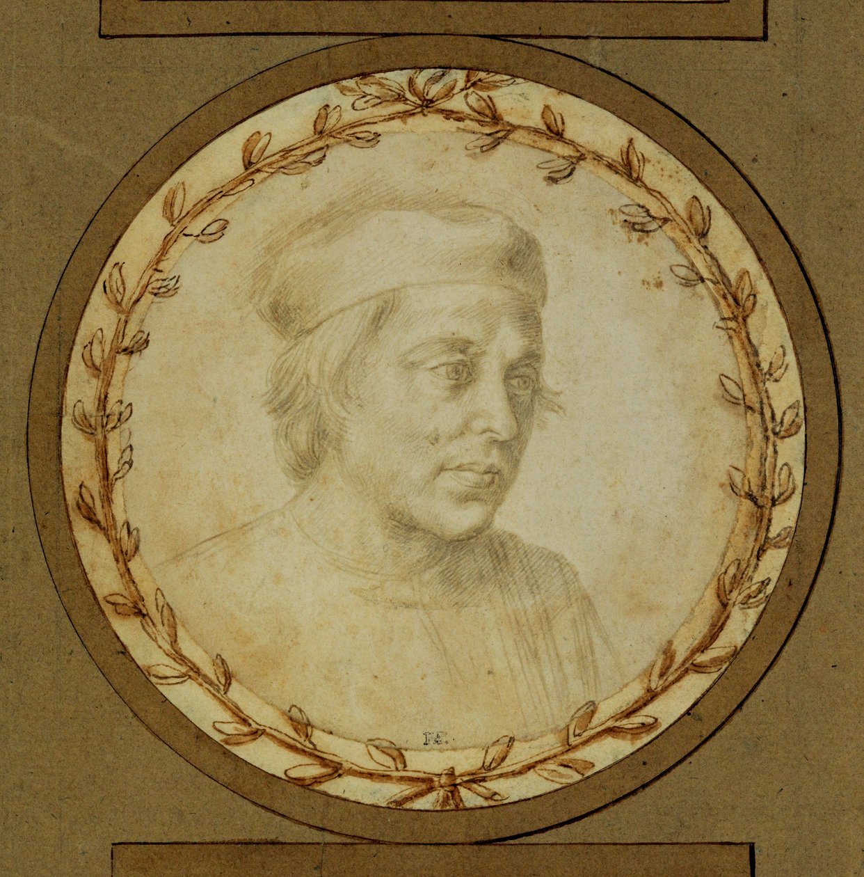 Borstbeeld van een man met keppel ... door Lorenzo di Credi