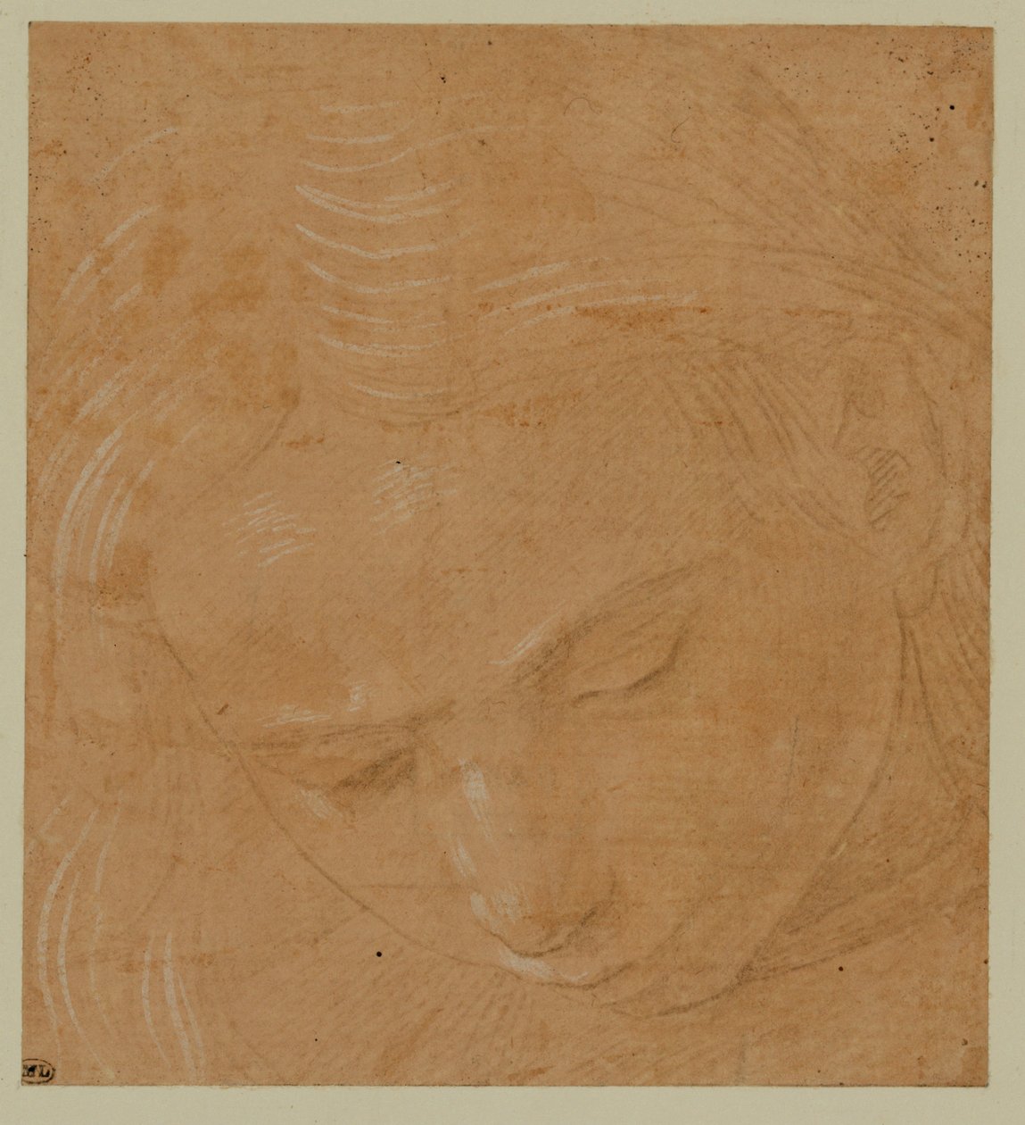 Portret van een jonge man, naar beneden kijkend ... door Lorenzo di Credi