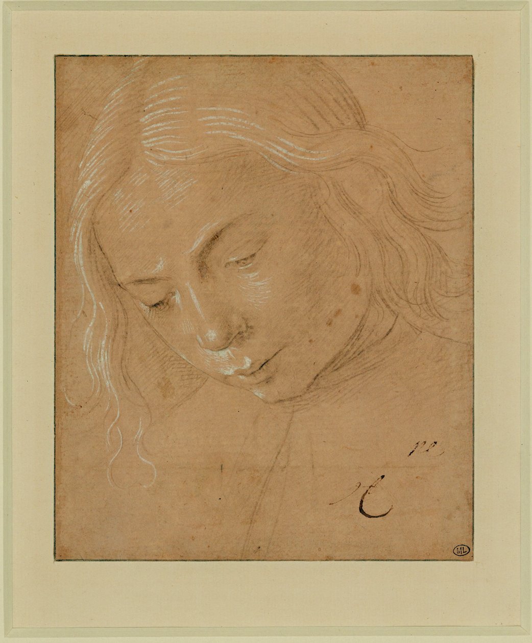 Portret van een jongeman, driekwart profiel, voorover gebogen ... door Lorenzo di Credi