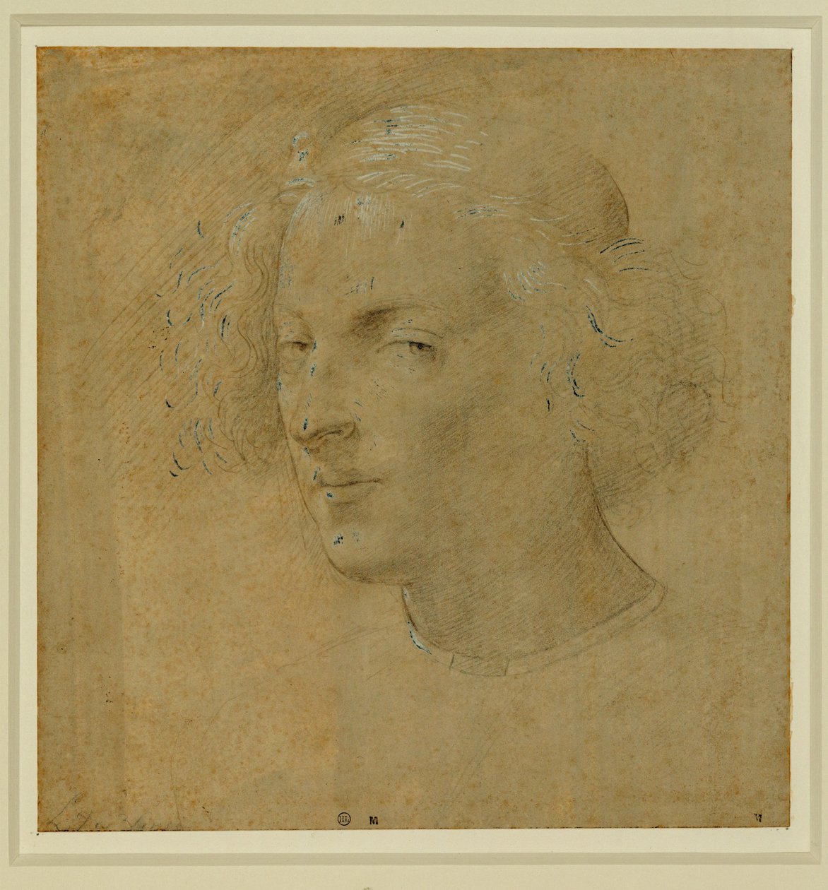 Portret van een jonge man met keppel ... door Lorenzo di Credi