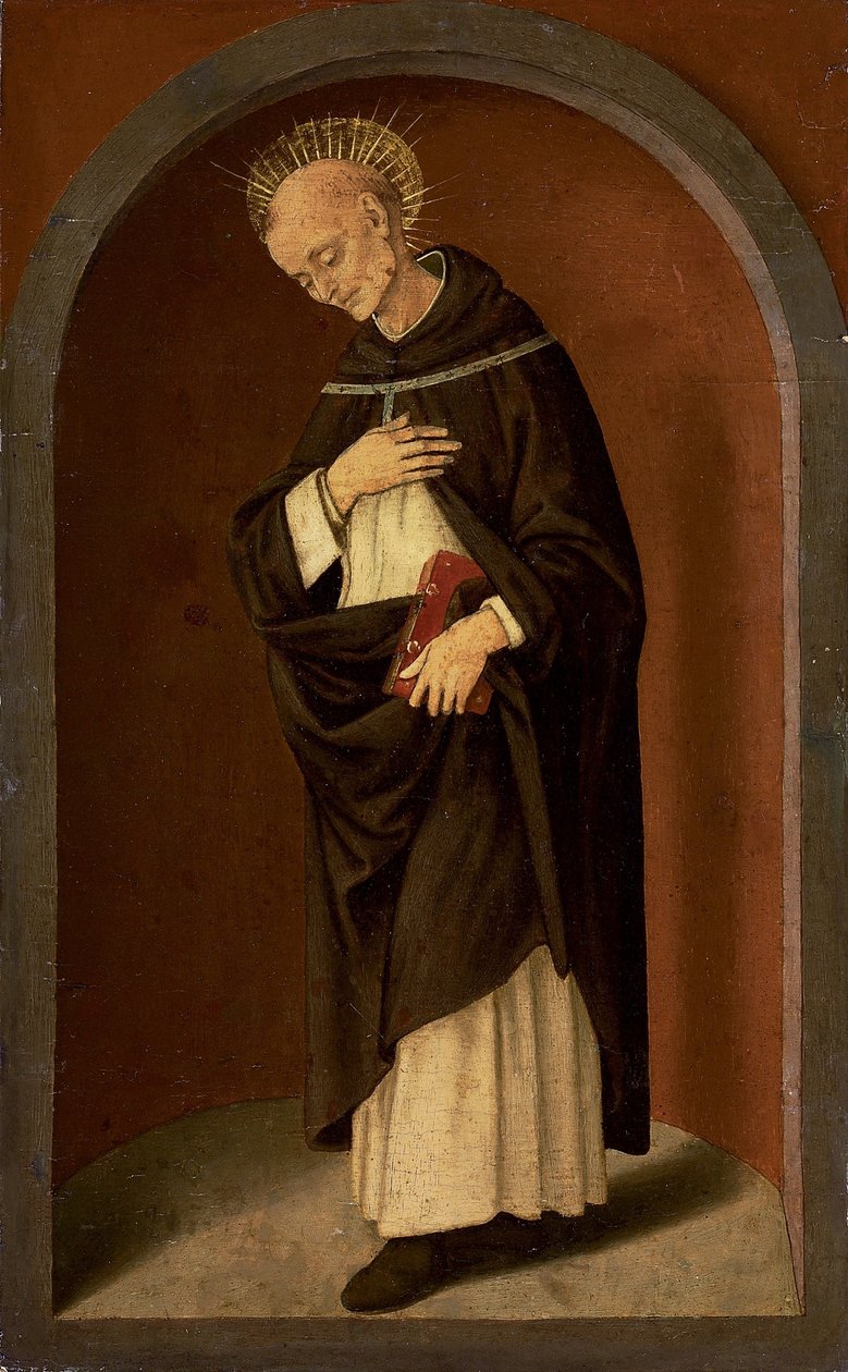 Sint Bernardinus van Siena, in een gebeeldhouwde nis door Lorenzo di Credi