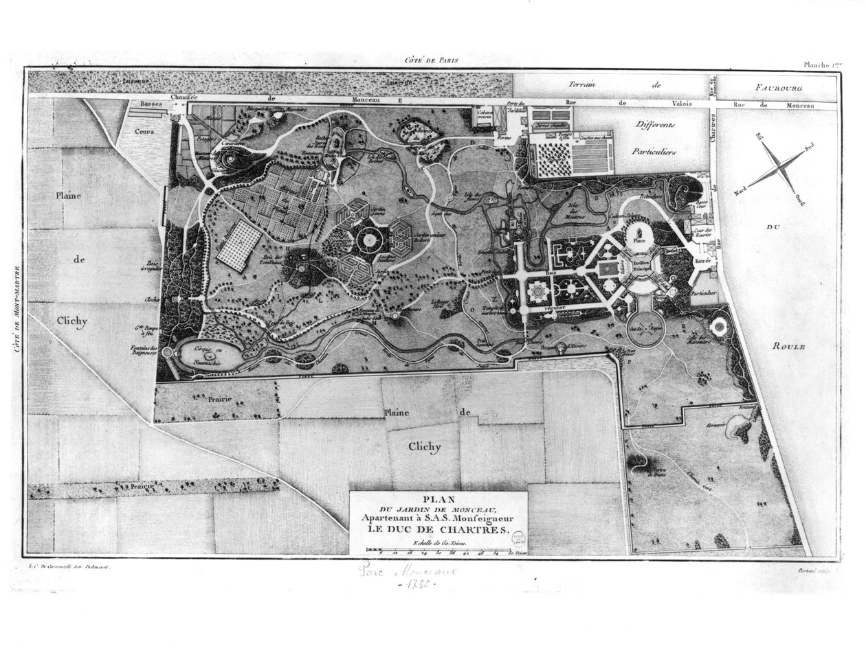 Plan van Parc Monceau in Parijs behorend tot de Hertog van Chartres (1747-93) 1785 door Louis Carrogis dit Carmontelle