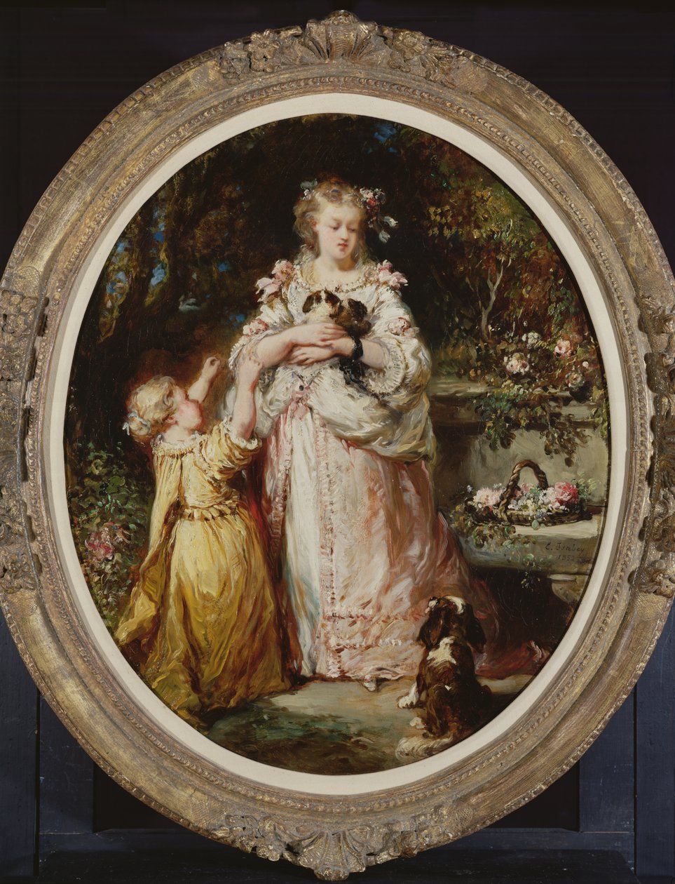 Het nieuwe nest, 1852 (ovaal) door Eugene Isabey