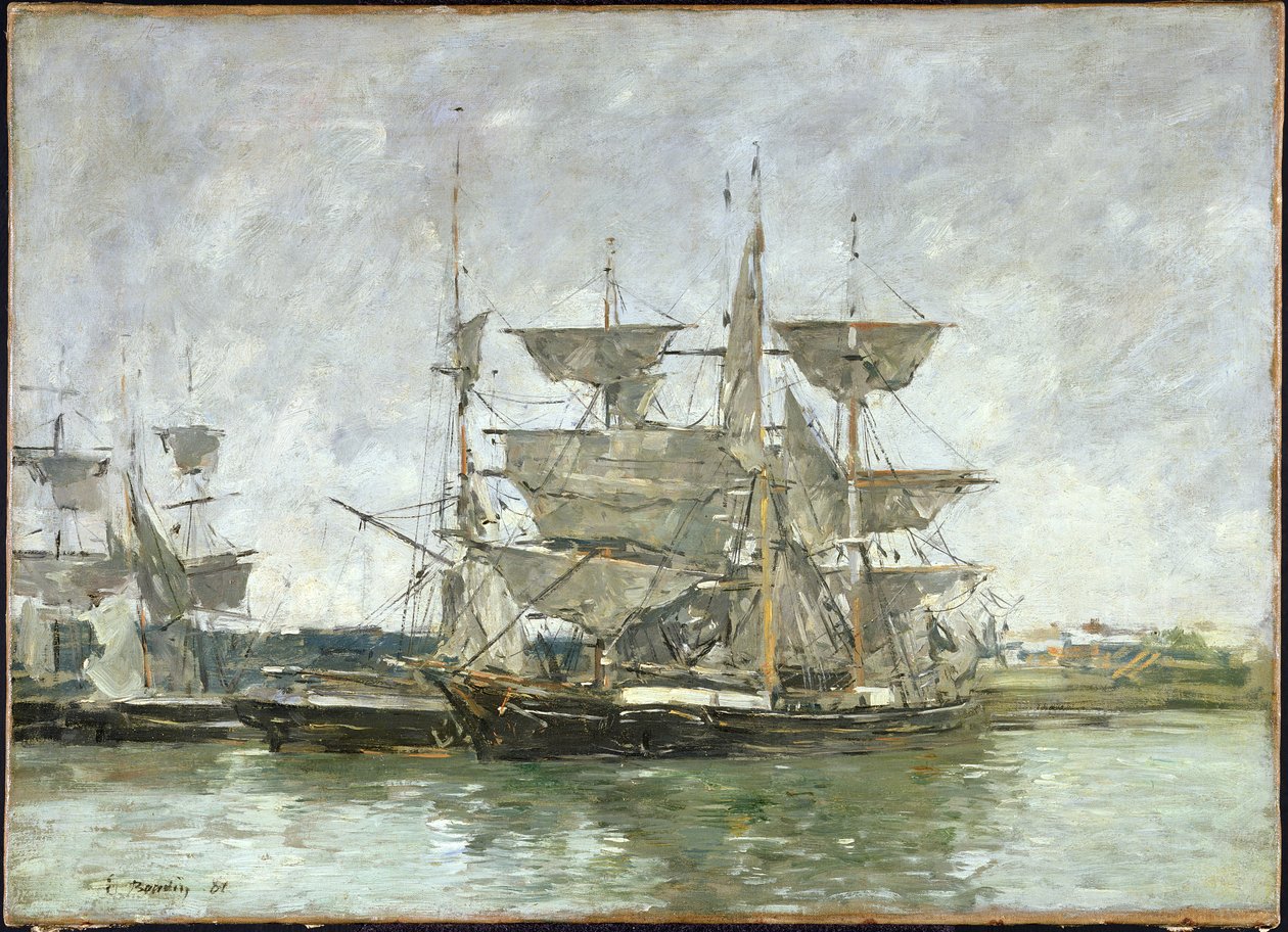 Boten in de Haven, Deauville, 1881 door Eugene Louis Boudin
