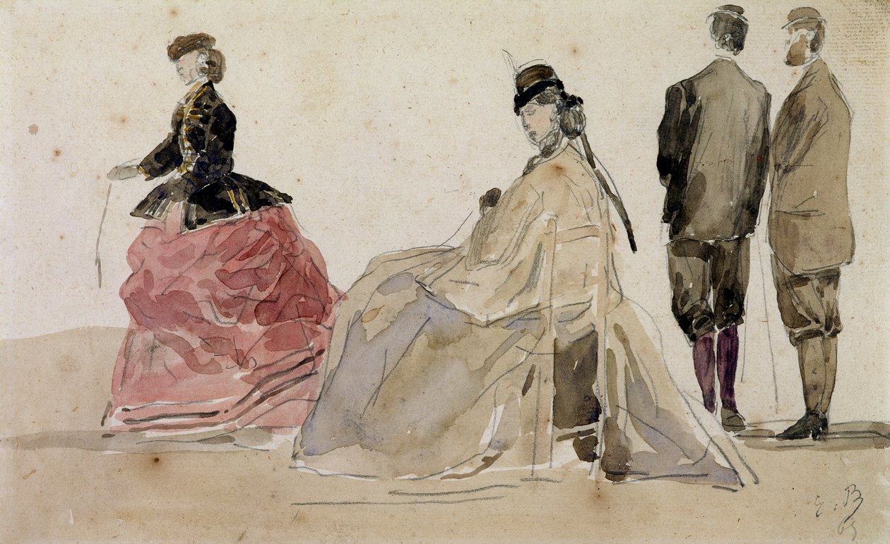 Crinolines op het strand door Eugene Louis Boudin