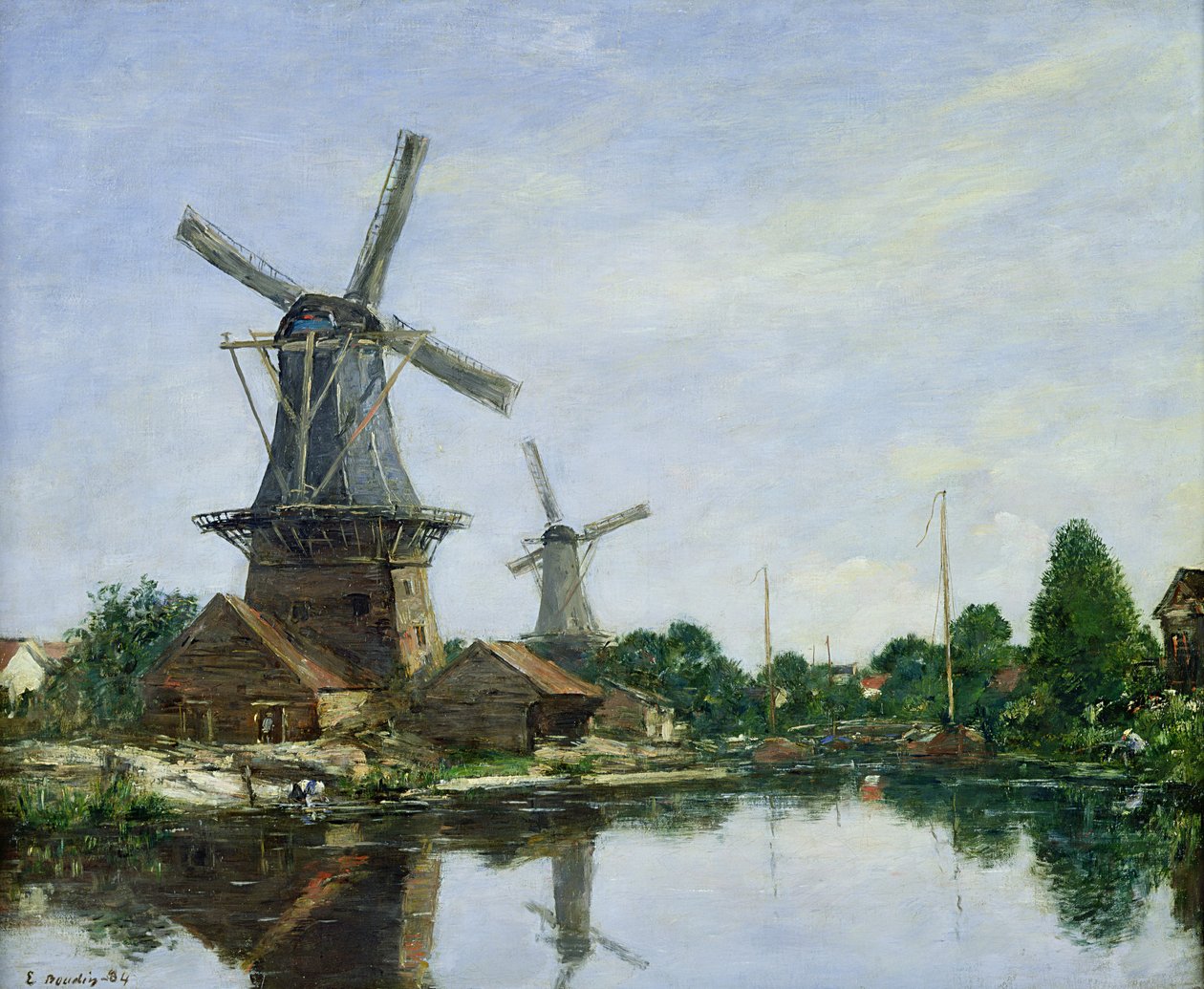 Nederlandse Windmolens, 1884 door Eugene Louis Boudin