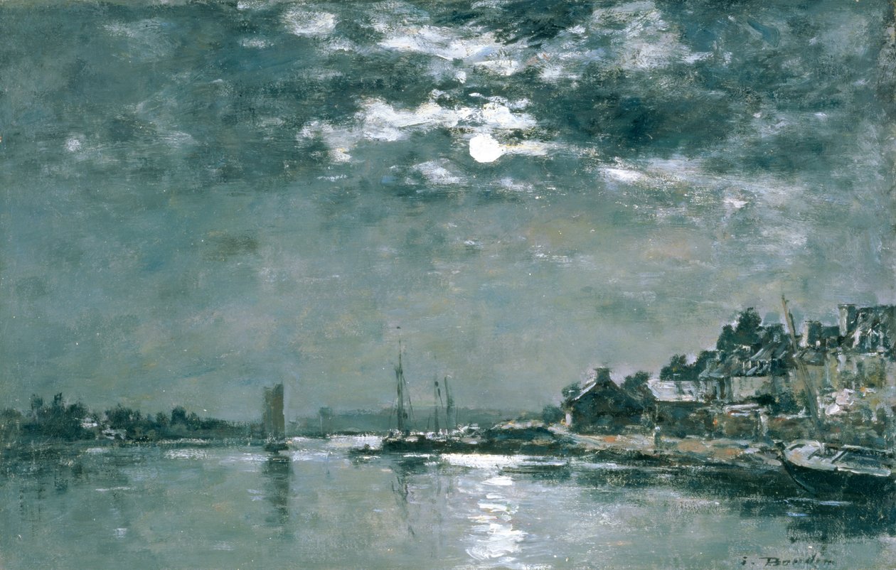 Maanverlichte zeelandschap door Eugene Louis Boudin