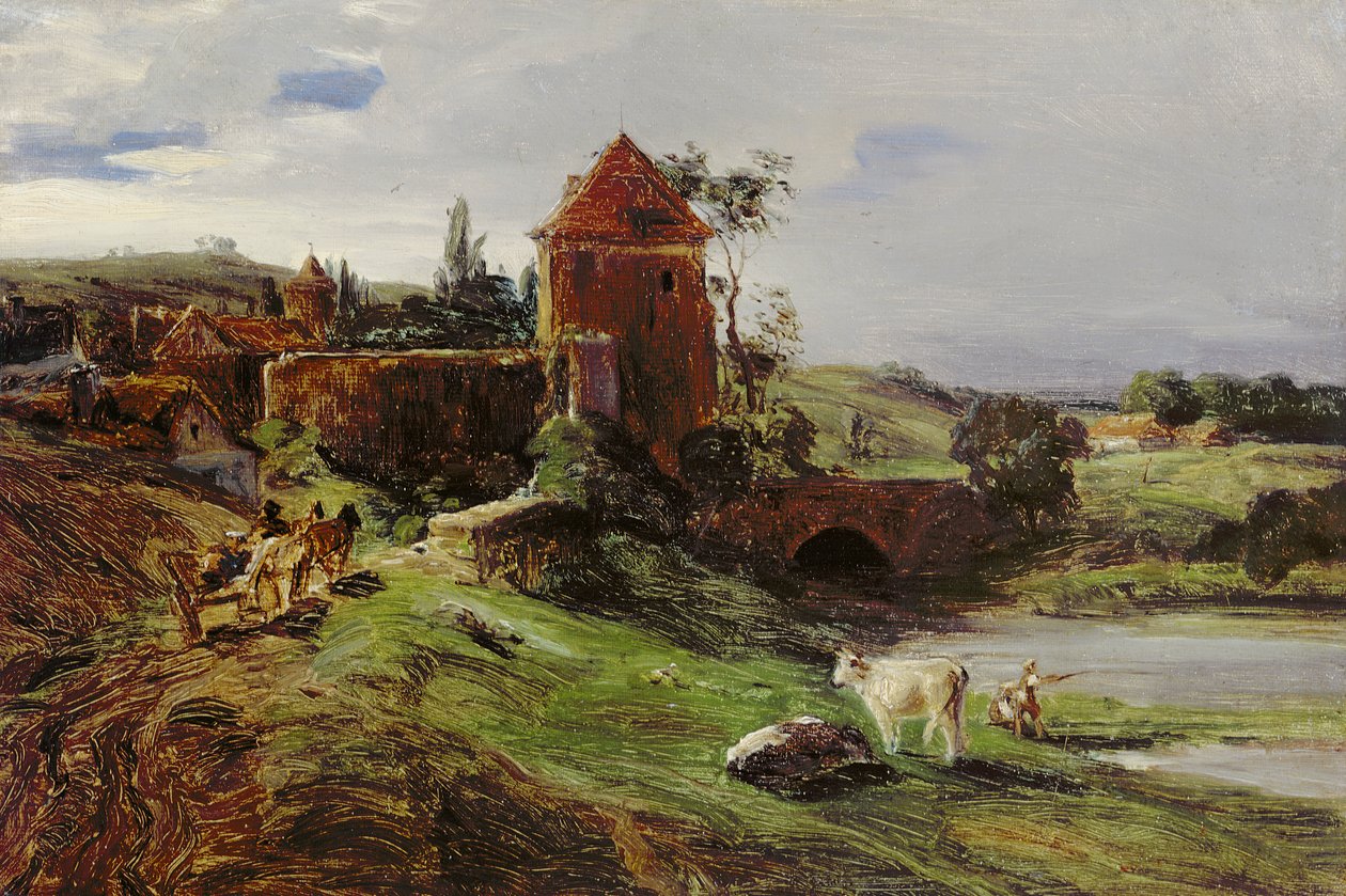 Landschap met een Brug bij Landsberg an der Warthe door Louis Kolitz