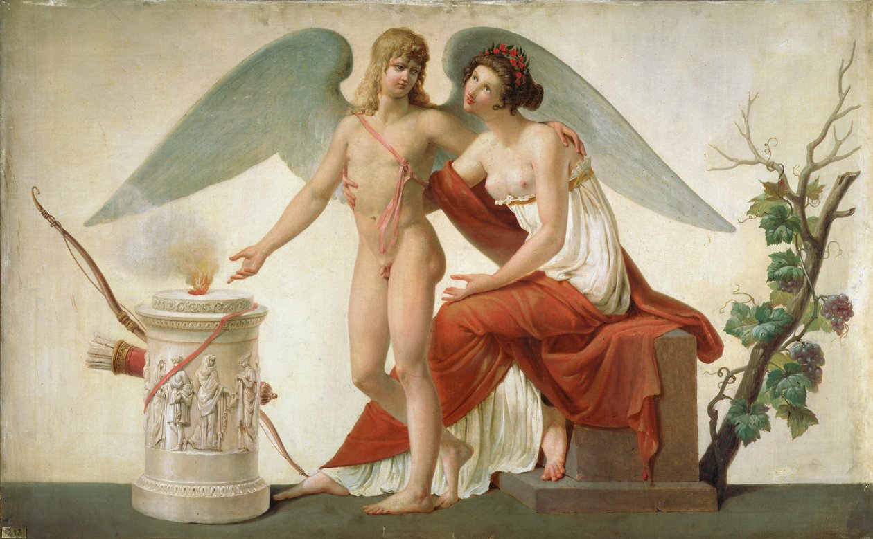 Cupido nodigt Venus uit voor een offer door Louis Lafitte