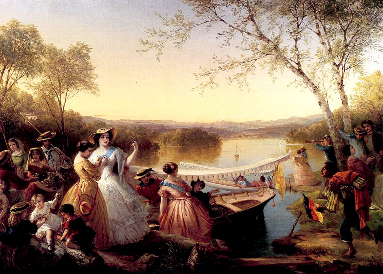 Voor een damesbootrace, Lake Mahopac, 1864-65 door Louis Lang
