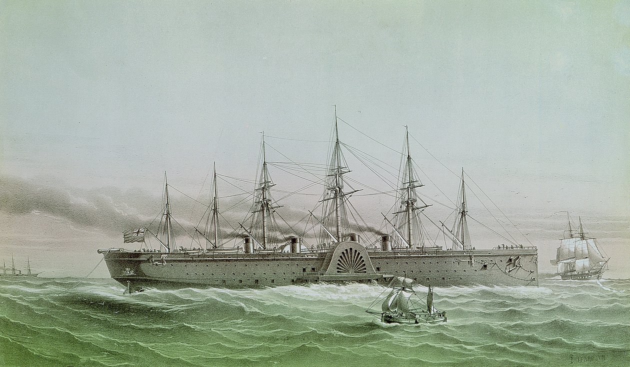 De Great Eastern legt elektrische kabel tussen Europa en Amerika, 1858 door Louis Le Breton