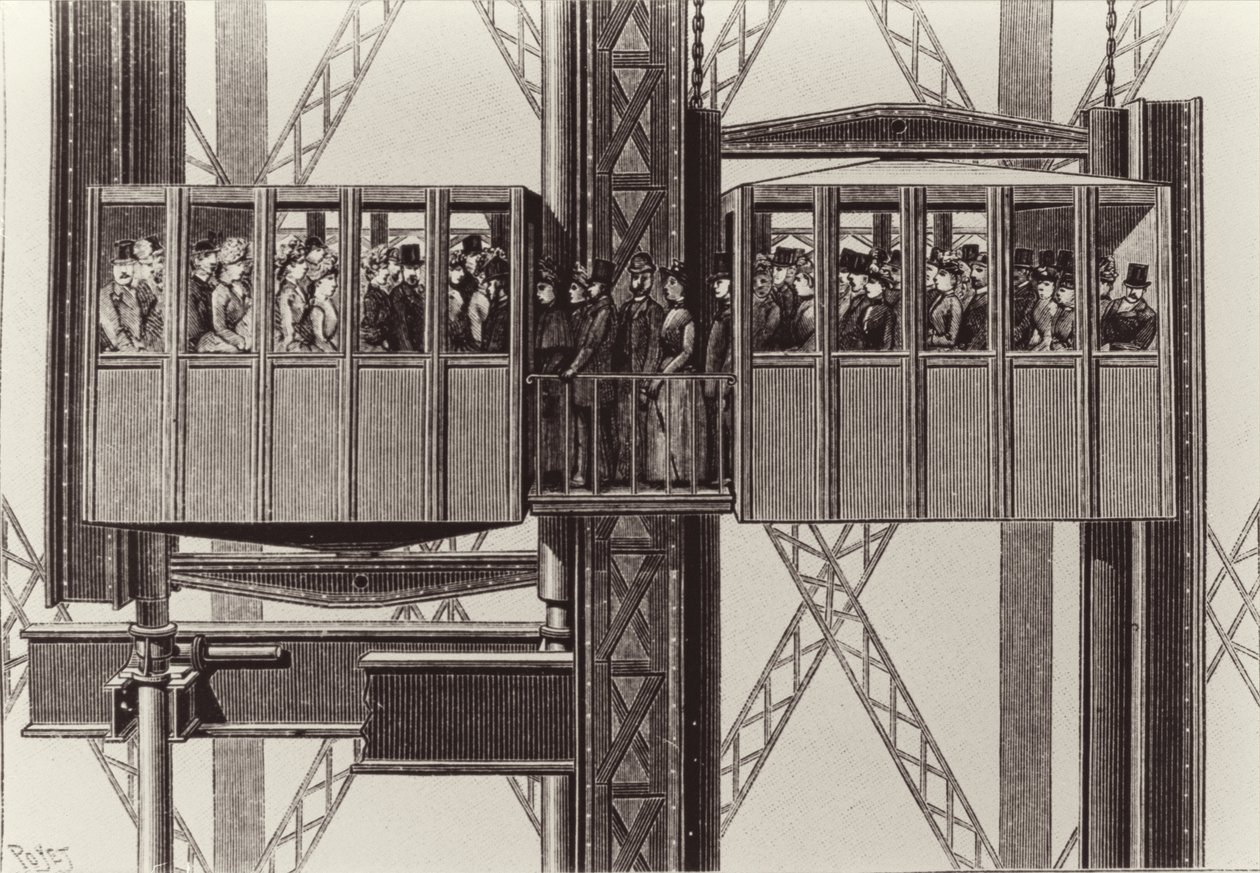 Ontwerp voor een lift, door Gustave Eiffel door Louis Poyet