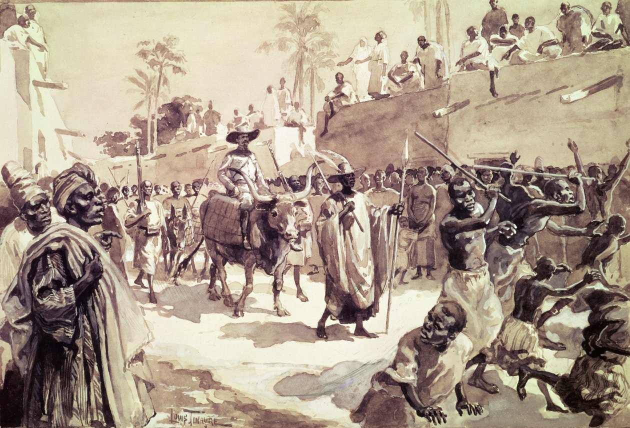 Ingang van kapitein Louis Gustave Binger (1856-1936) in Kong in 1888 door Louis Tinayre