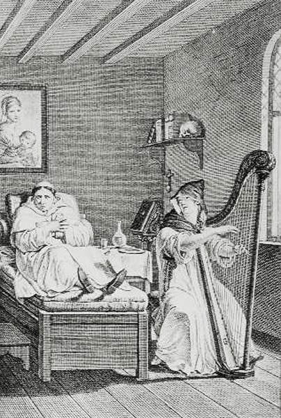Terwijl ze zong, luisterde Ambrosio met plezier, gegraveerd door LEpine door Louis Lafitte
