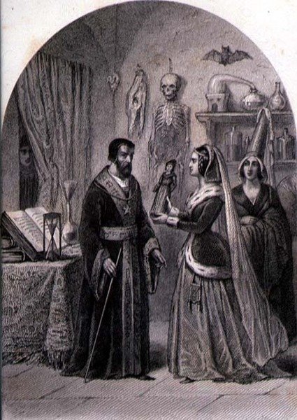 Een Cliënt Bezoekt een Tovenaar, gegraveerd door Philibert Langlois (fl.c.1834-9) door Louis (after) Marckl