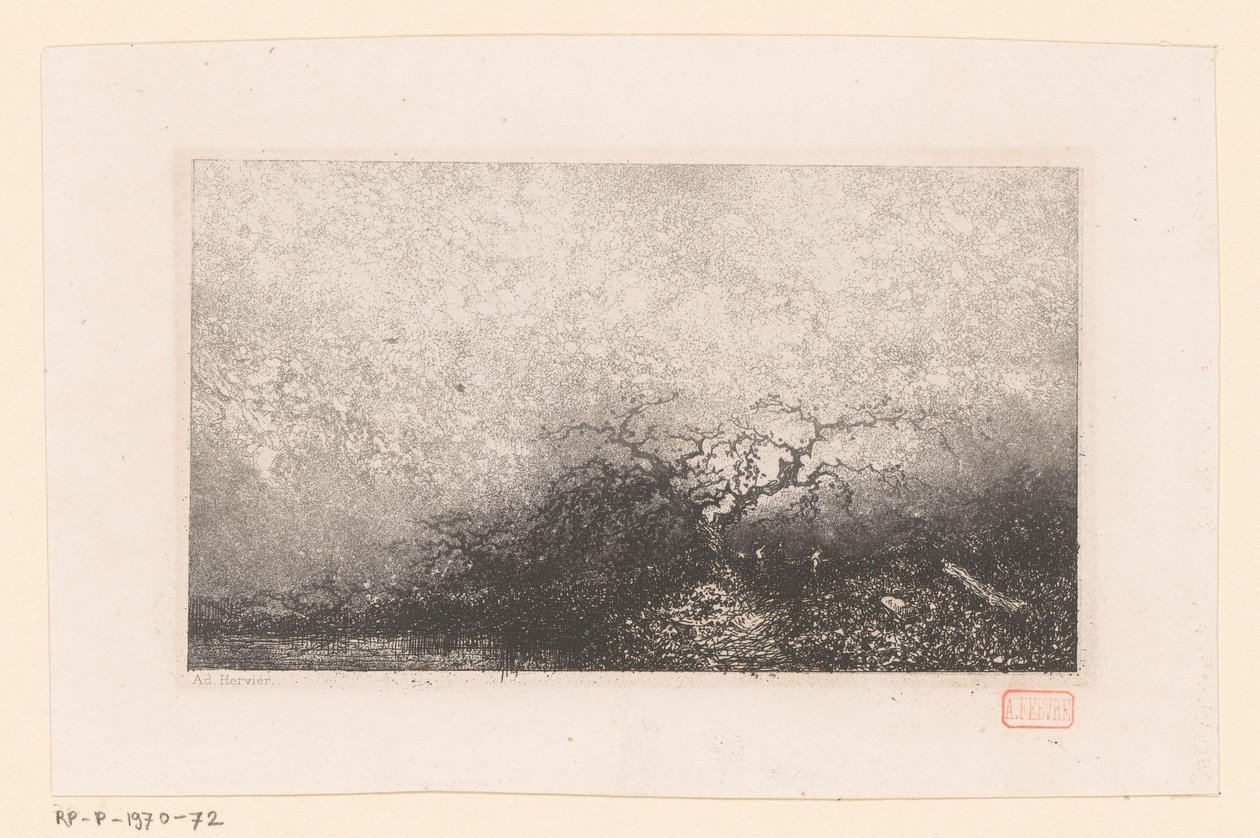Landschap met een boom bij een poel door Louis Adolphe Hervier