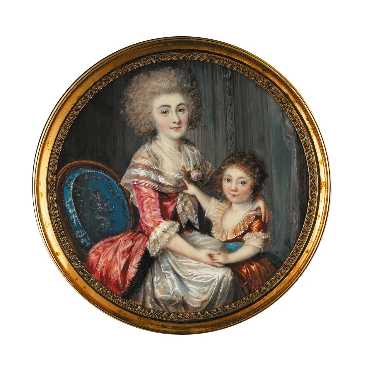 Een jonge dame genaamd Madame de Genlis, omhelst haar jonge zoon door Louis Andre Fabre