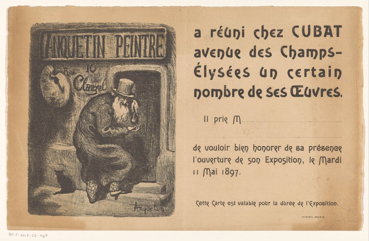 Uitnodiging voor een tentoonstelling met schilderijen van Louis Anquetin door Louis Anquetin