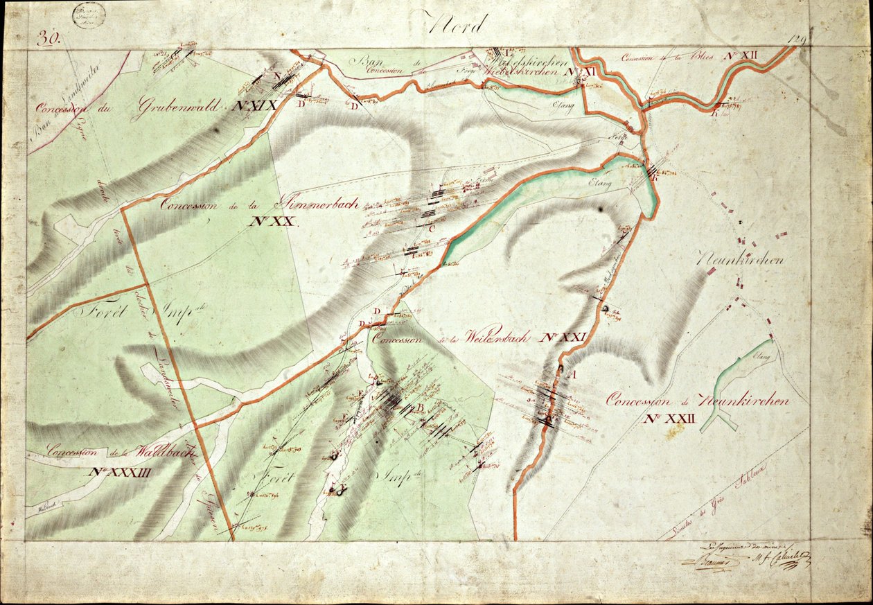 Atlas van de concessies van het steenkoolgebied van de Saar door de heren Beaunier & Calmelet, ingenieurs van het mijnbouwkorps. door Louis Antoine Beaunier