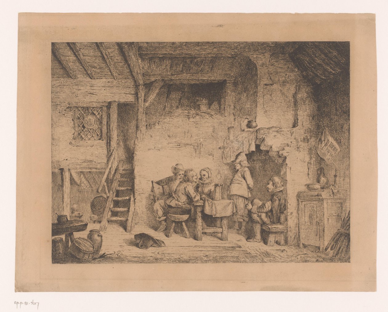 Gezelschap in zestiende-eeuwse kleding in een kroeg door Louis Antoine Carolus
