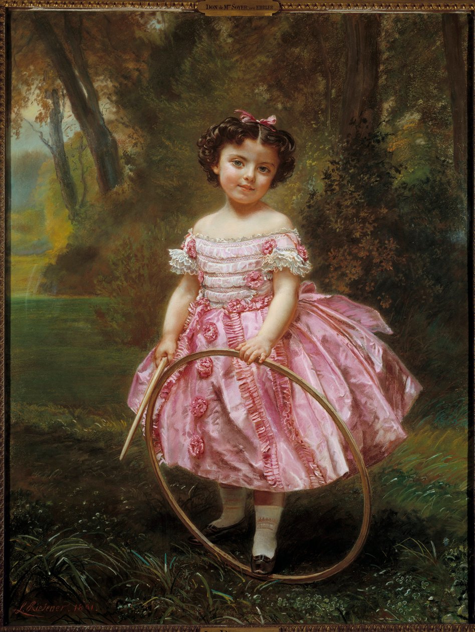 Mademoiselle Ehrler: klein meisje dat met een hoepel speelt door Louis Antoine Leon Riesener