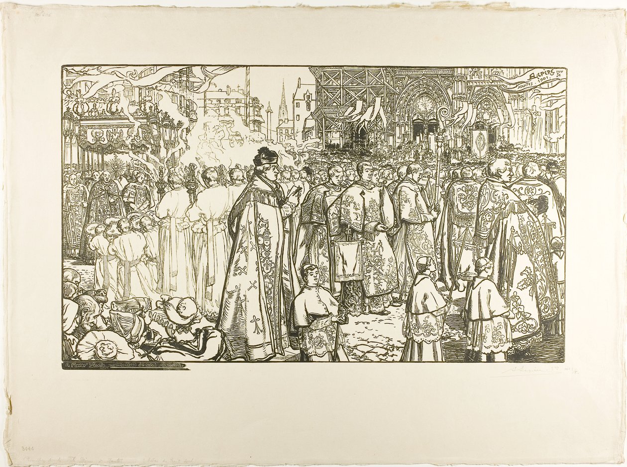 De Corpus Christi-processie, Nantes door Louis Auguste Lepère