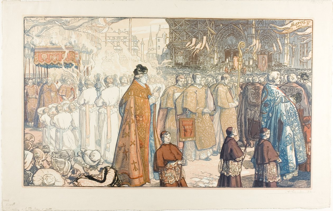 De Corpus Christi-processie, Nantes door Louis Auguste Lepère