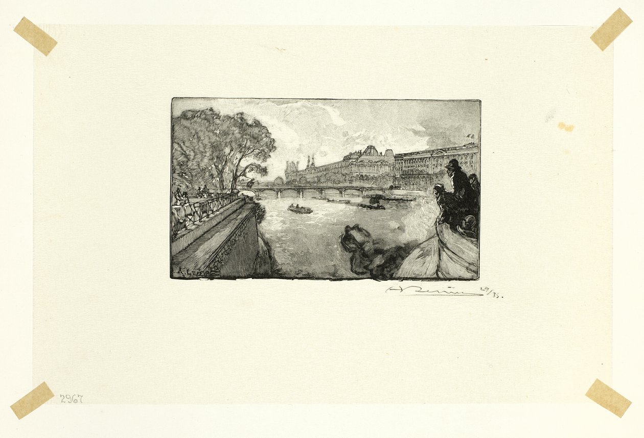 Het Louvre, gezien vanaf de Pont-Neuf, plaat dertien uit Le Long de la Seine et des Boulevards door Louis Auguste Lepère