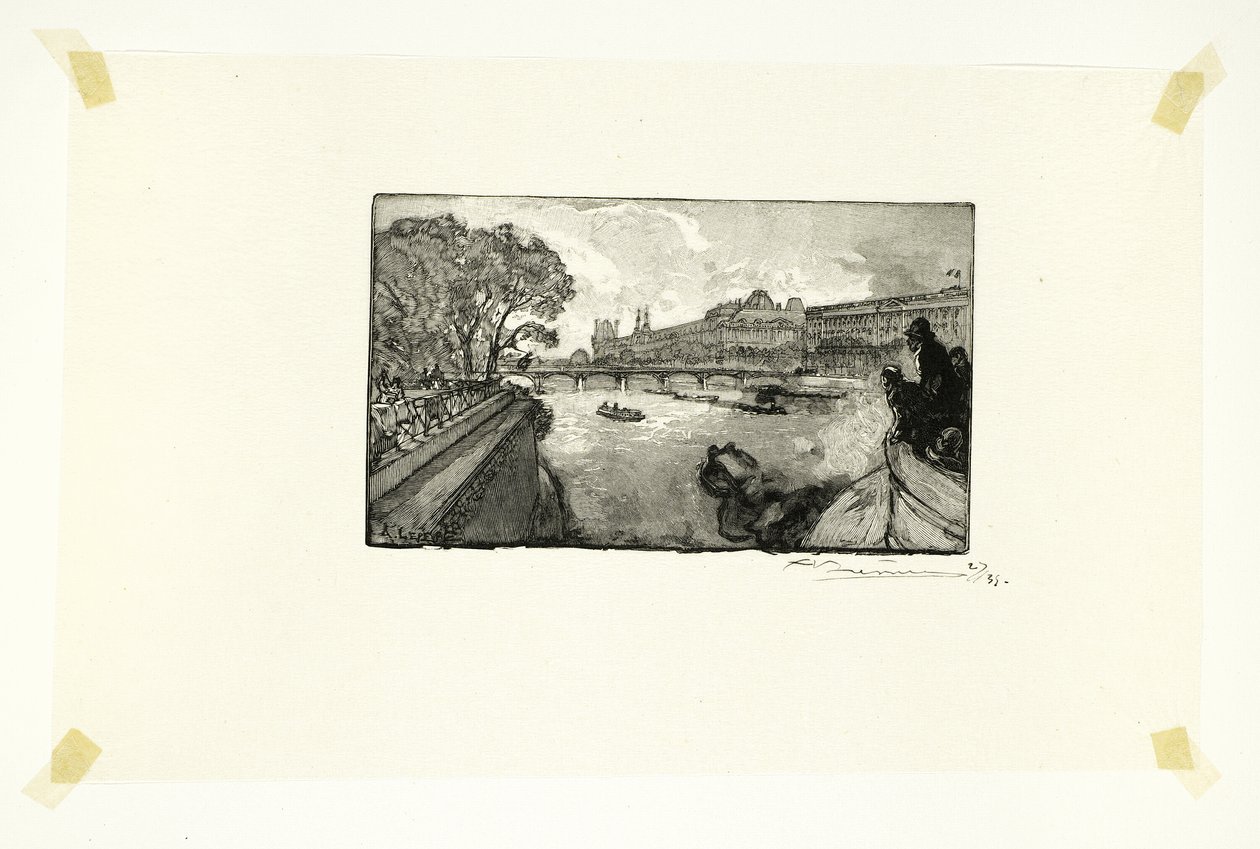 Het Louvre, gezien vanaf de Pont-Neuf, plaat dertien uit Le Long de la Seine et des Boulevards door Louis Auguste Lepère