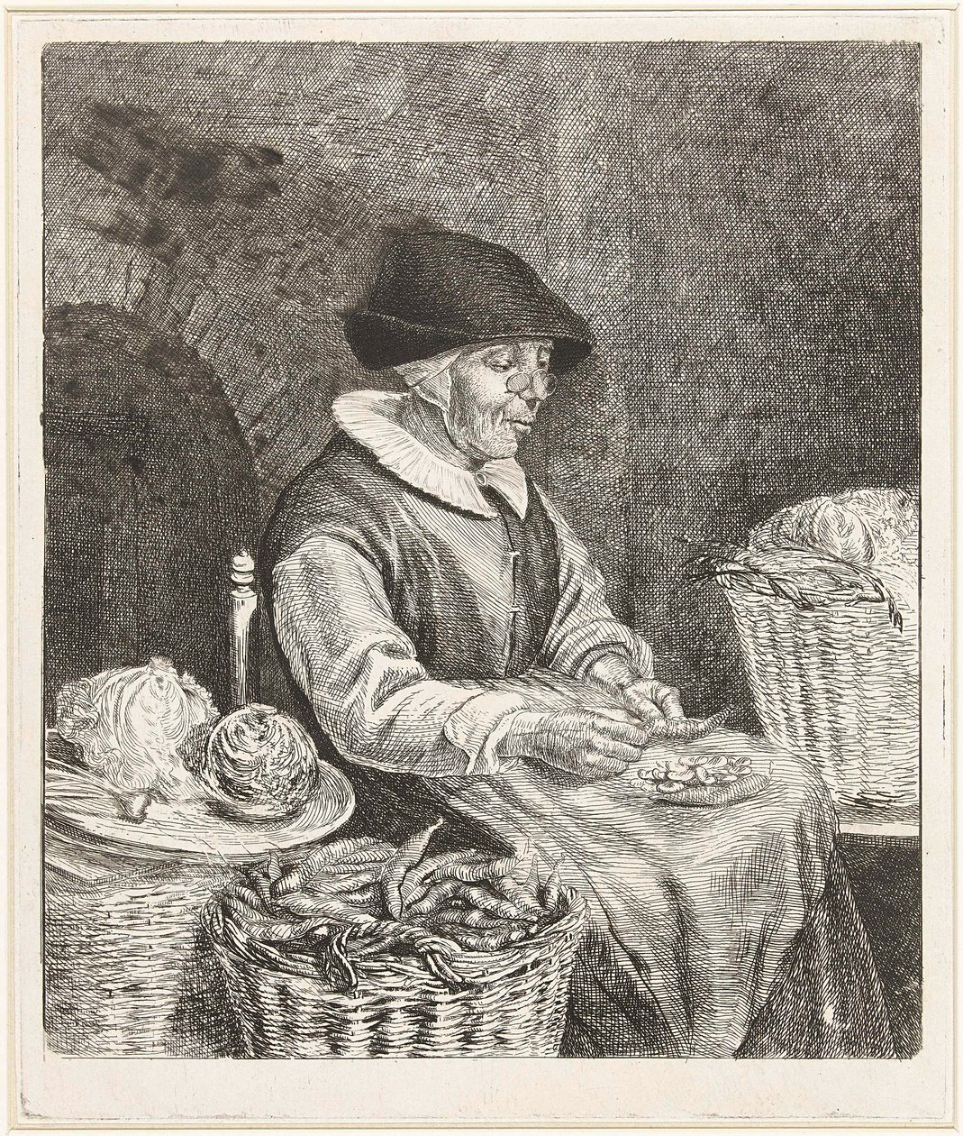 Coclers, L B, Oude vrouw boontjes doppend (1780, Rijksmuseum Amsterdam) door Louis Bernard Coclers