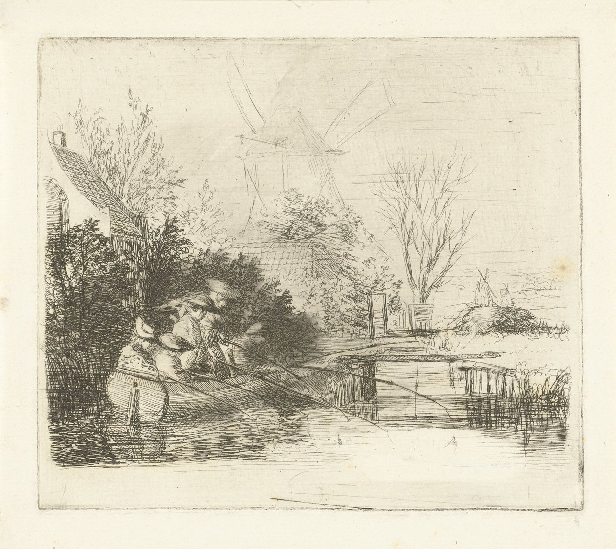Hengelaars bij een rivier door Louis Bernard Coclers