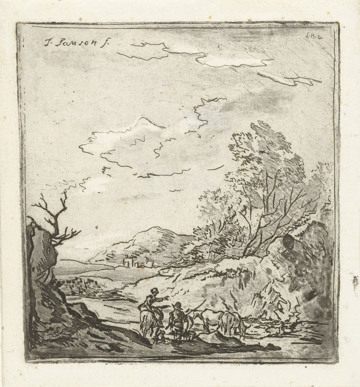 Landschap met ruiter en herder door Louis Bernard Coclers