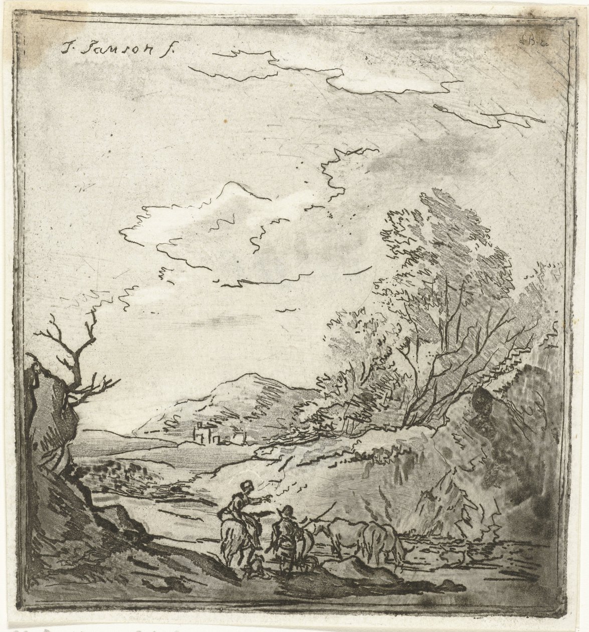 Landschap met ruiter en herder door Louis Bernard Coclers