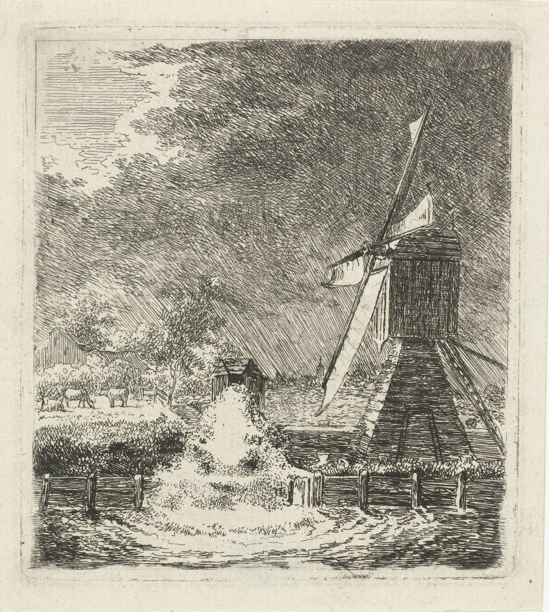 Molen in een polderlandschap door Louis Bernard Coclers