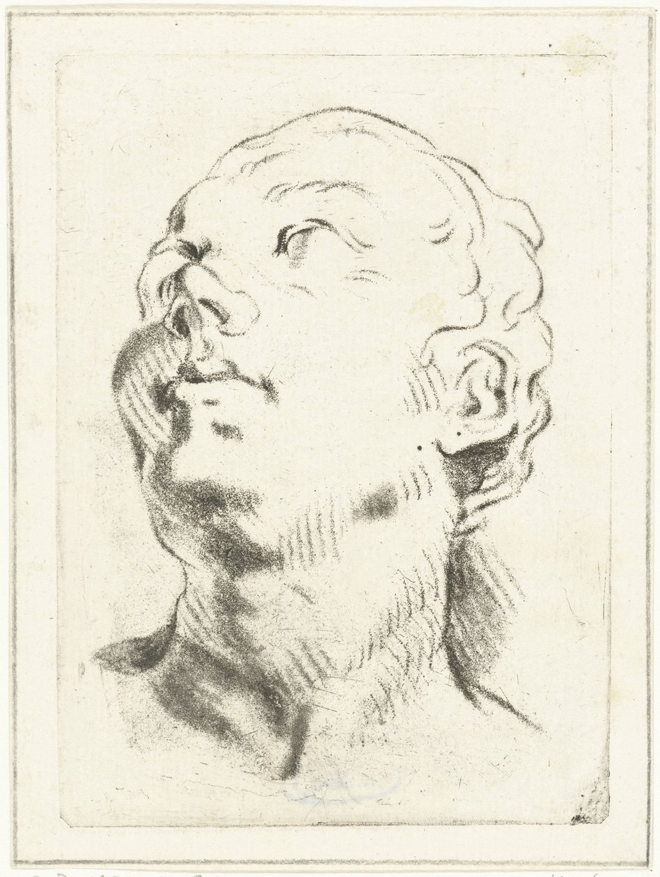 Studieblad met een hoofd, de blik naar boven gericht door Louis Bernard Coclers
