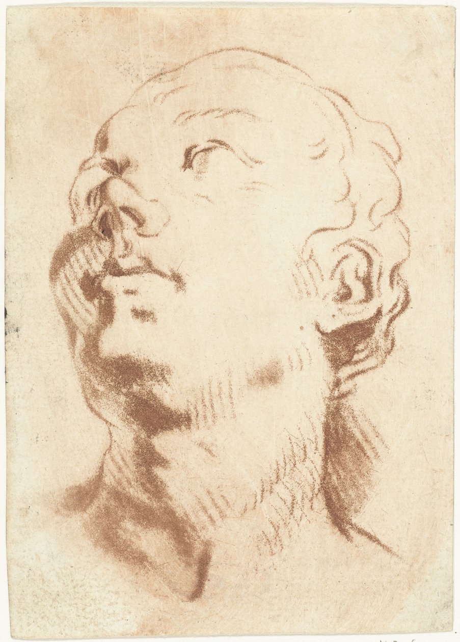Studieblad met een hoofd, de blik naar boven gericht door Louis Bernard Coclers