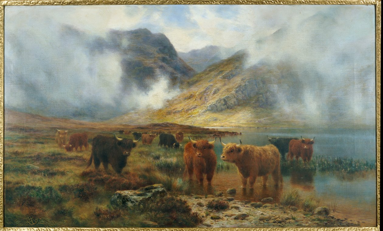 Bij Loch Treachlan, Glencoe, ochtendmist, 1907 door Louis Bosworth Hurt