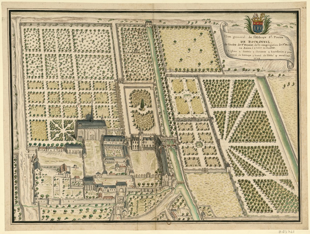 Abdij van Bourgueil, algemeen plan door Louis Boudan
