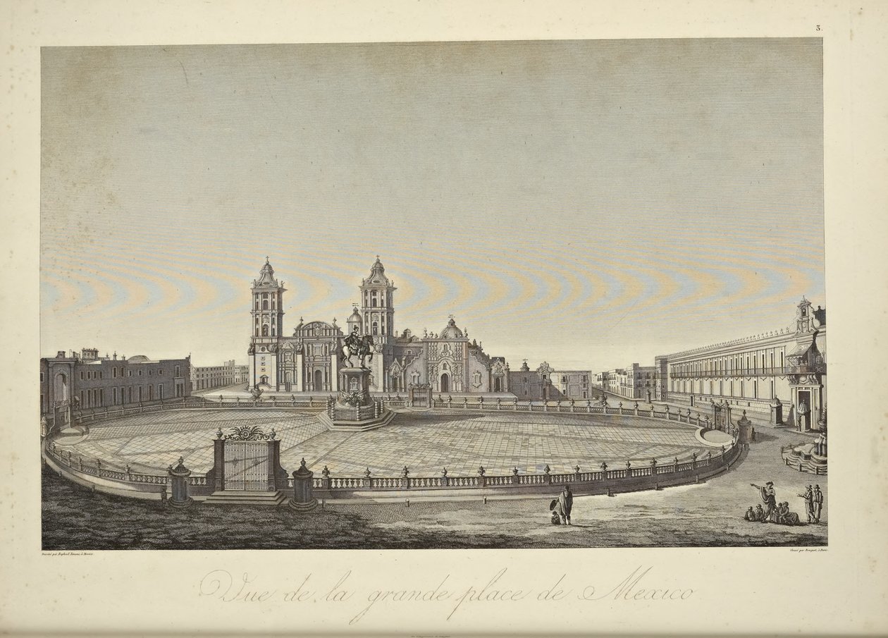 Uitzicht op het hoofdplein, Mexico, illustratie uit 