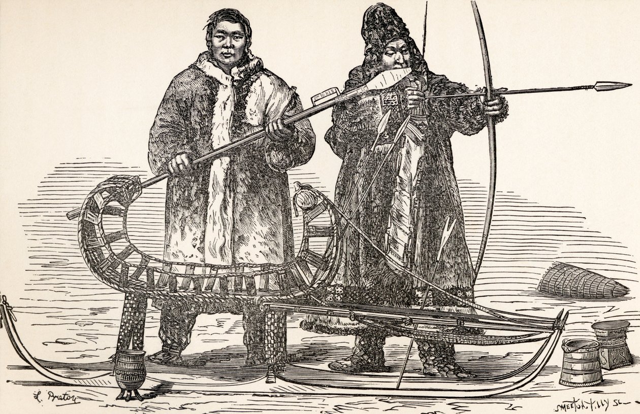 Inheemse Buryats uit de Buryat Republiek, Rusland, uit Van Parijs naar Peking over Siberische Sneeuwen door Victor Meignan, gegraveerd door Smeeton-Tilly (Burne Smeeton (fl.1840-60) en Auguste Tilly (d.1898)) door Louis Breton