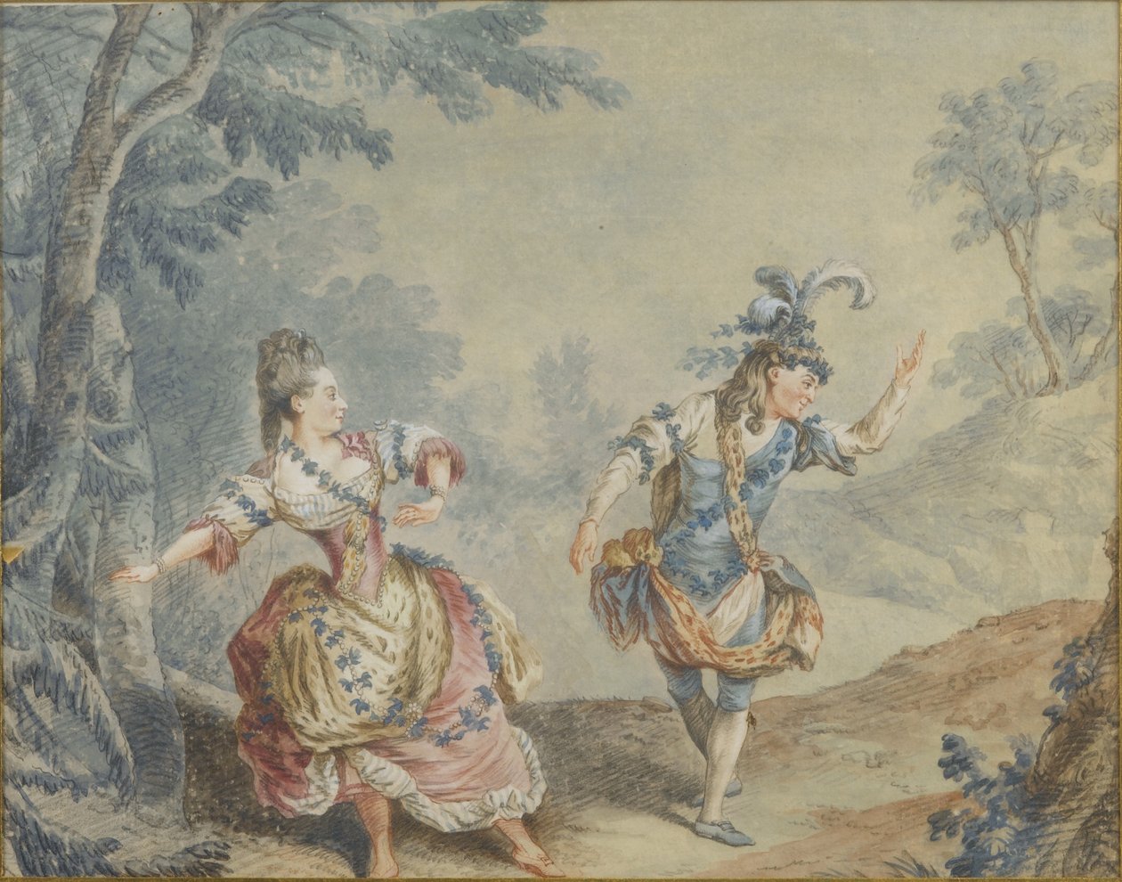 Marie Allard en Jean Dauberval in de opera-ballet Silvie door Louis Carrogis dit Carmontelle
