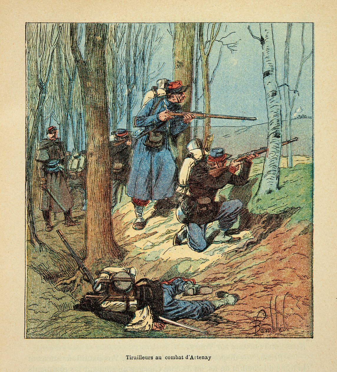 Franse Tirailleurs in gevecht bij Artenay op 10 oktober 1870 door Louis Charles Bombled