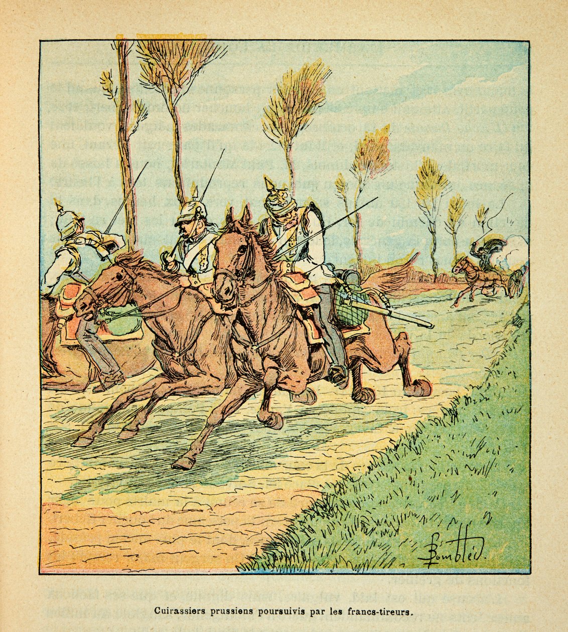 Pruisische kurassiers achtervolgd door de Freicisten in oktober 1870 door Louis Charles Bombled