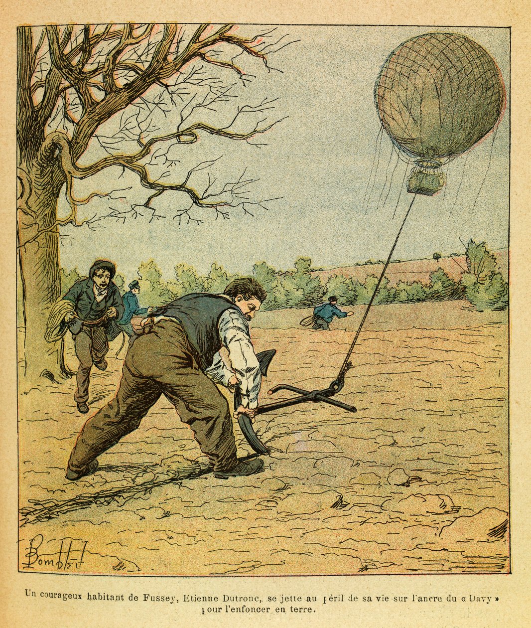 Slag bij Nuits Saint Georges; boeren proberen een observatieballon vast te houden door Louis Charles Bombled