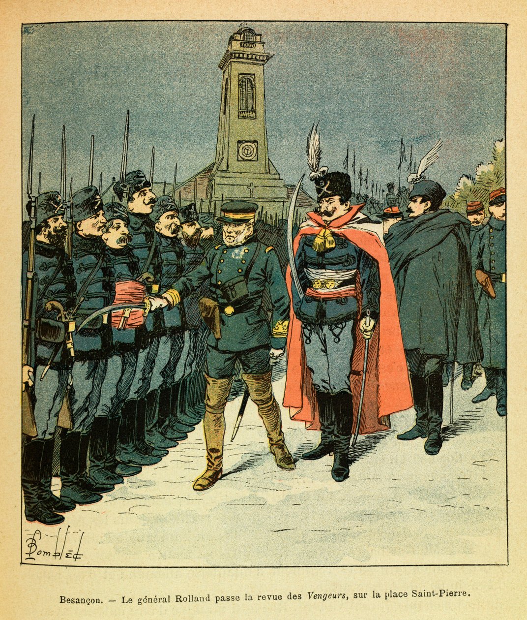 De Oostelijke Armee van Eugene Sergeant, bekend als Grenest, geïllustreerd door Louis Bombled: In Besançon, Generaal Rolland beoordeelt de 