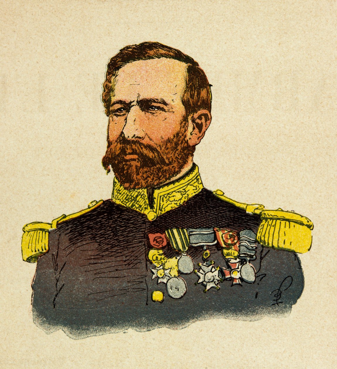 De Oostelijke Armee van Eugene Sergeant, bekend als Grenest, geïllustreerd door Louis Bombled: Portret van Generaal Bourbaki door Louis Charles Bombled