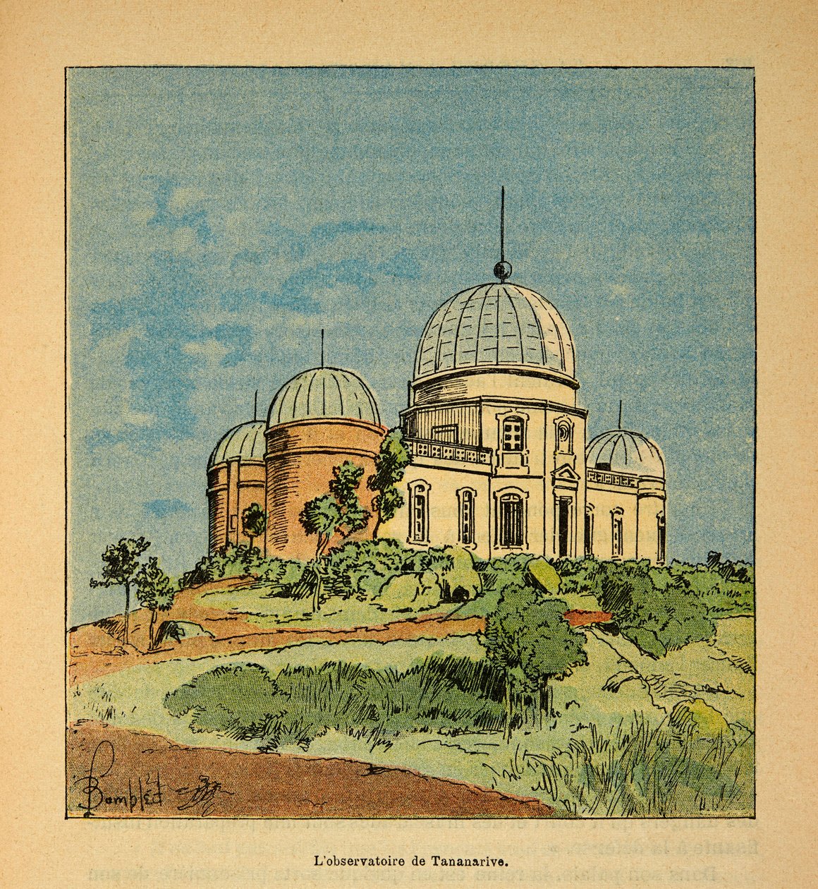 De Oorlog in Madagaskar-Anekdotische Geschiedenis van de Franse Expedities van 1885-1895 door Henri Galli, geïllustreerd door Louis Bombled (1862-1927): Het Observatorium van Tananarive in 1895, Privécollectie door Louis Charles Bombled