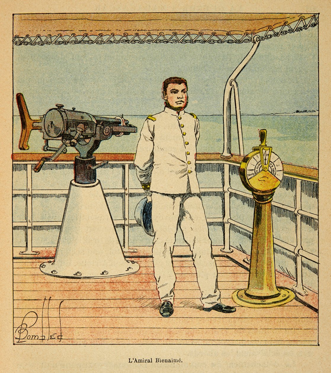 De oorlog in Madagaskar-Anekdotische geschiedenis van de Franse expedities van 1885-1895 door Henri Galli dit Galllichet (1854-1922), geïllustreerd door Louis Bombled (1862-1927): Portret van admiraal Bienaime (1843-1930), Privécollectie door Louis Charles Bombled