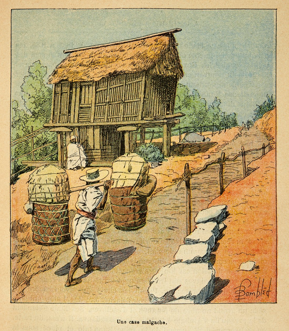 De oorlog in Madagaskar-Anekdotische geschiedenis van de Franse expedities van 1885-1895 door Henri Galli dit Galllichet (1854-1922), geïllustreerd door Louis Bombled (1862-1927): Een Malagassische zaak in de 19e eeuw, Privécollectie door Louis Charles Bombled