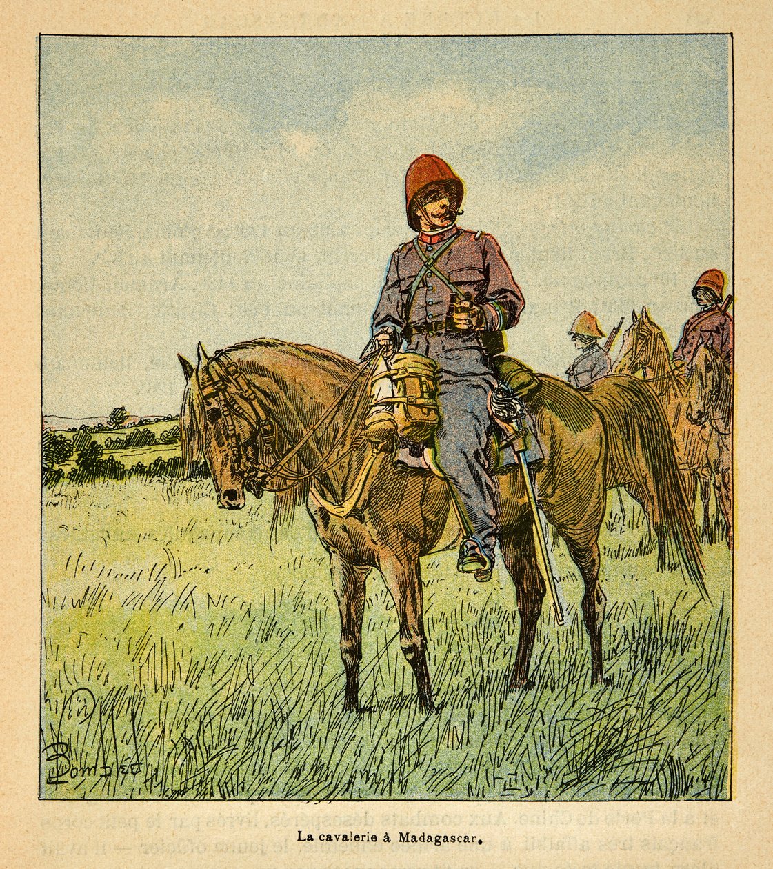 De oorlog in Madagaskar-Anekdotische geschiedenis van de Franse expedities van 1885-1895 door Henri Galli dit Galllichet (1854-1922), geïllustreerd door Louis Bombled (1862-1927): De Franse cavalerie in Madagaskar, Privécollectie door Louis Charles Bombled